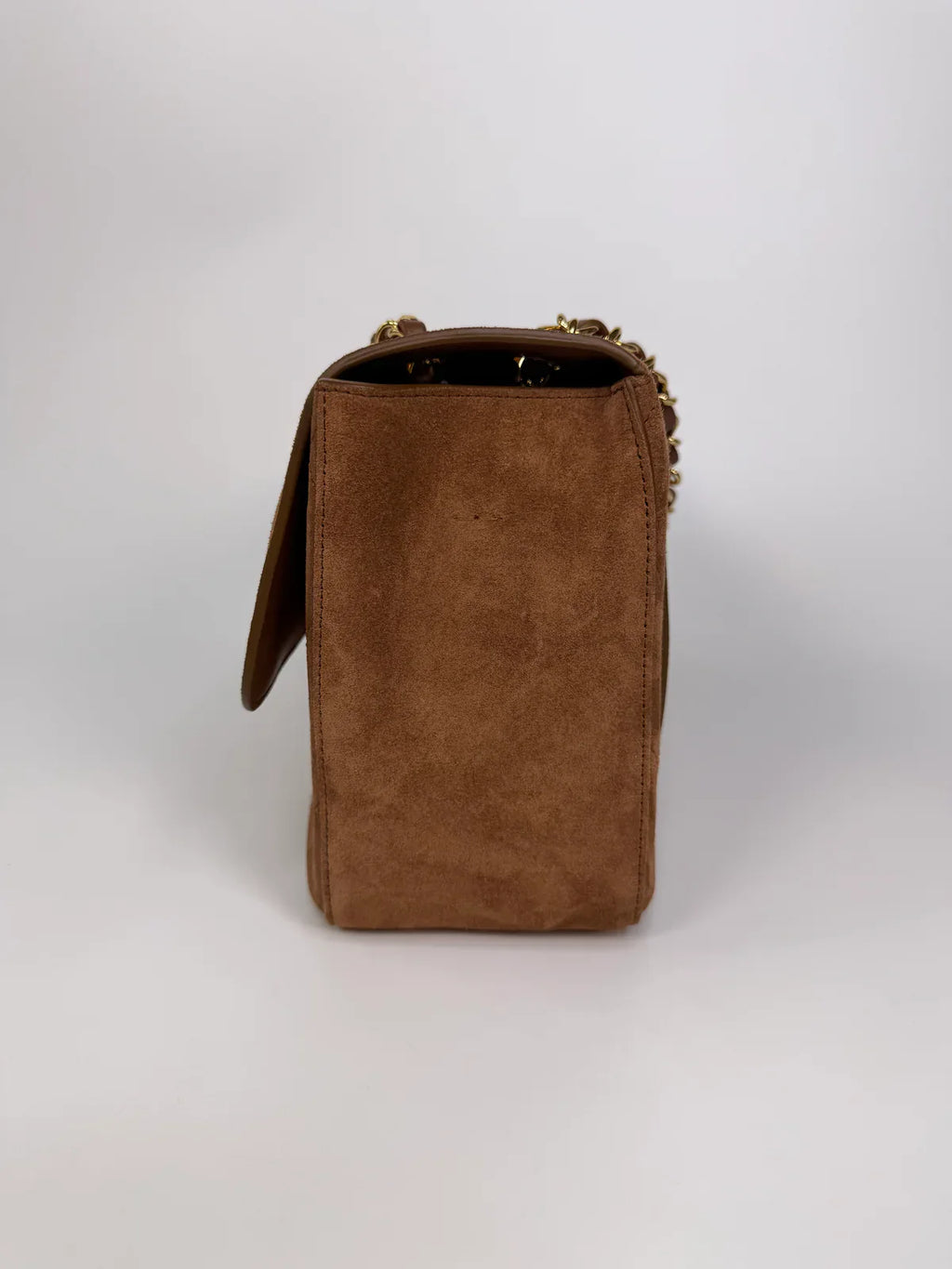 CHANEL MAXI FLAP IN TAN SUEDE WITH GOLD HARDWARE