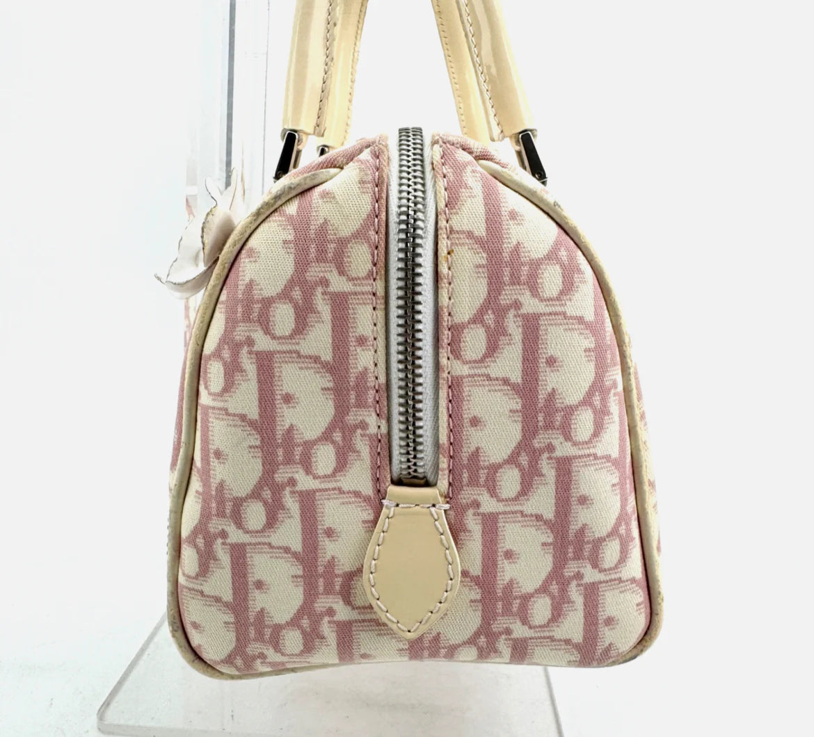 DIOR Pink Trotter Hand Mini Boston Bag Canvas Leather