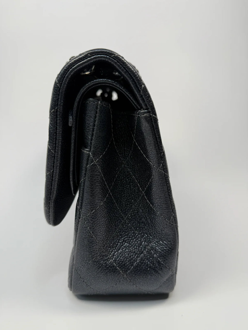 CHANEL JUMBO GUNMETAL METALLIC CALFSKIN LEATHER WITH RUTHENIUM HARDWARE
