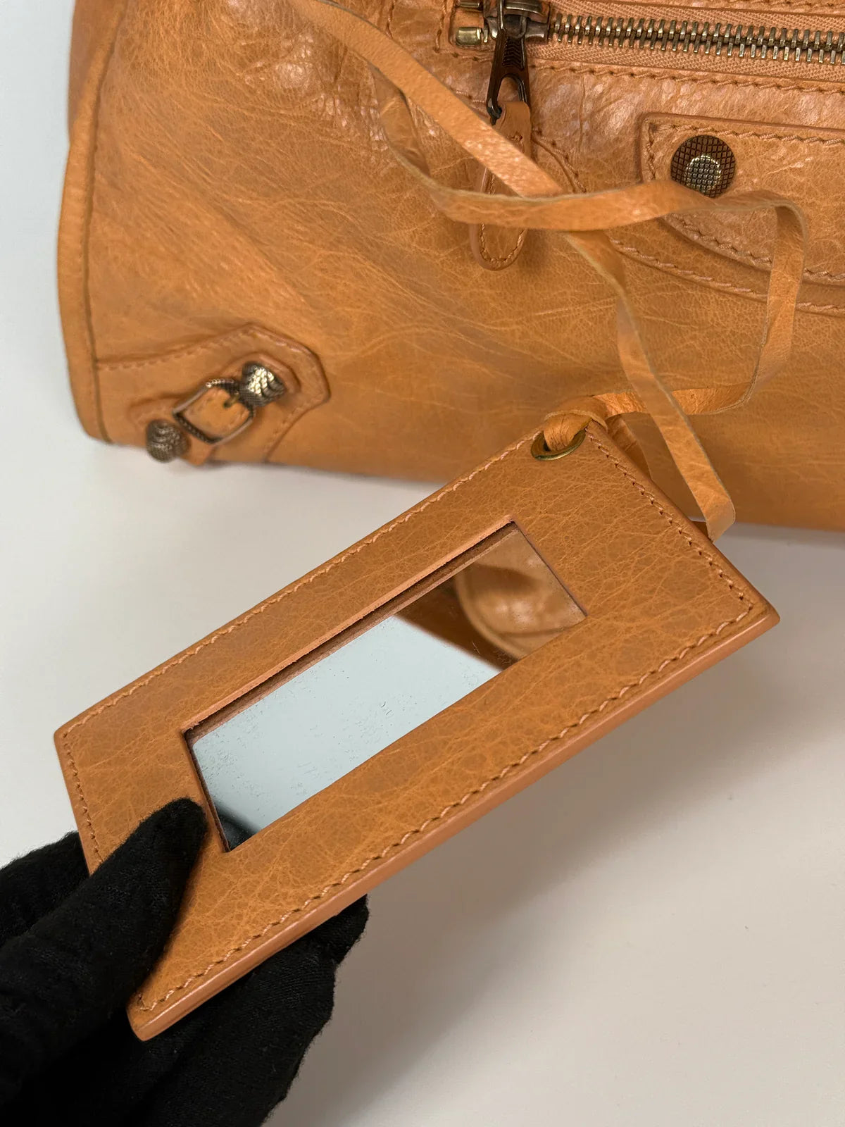 BALENCIAGA MEDIUM LE CITY BAG IN PEACH LEATHER WITH GOLD HARDWARE