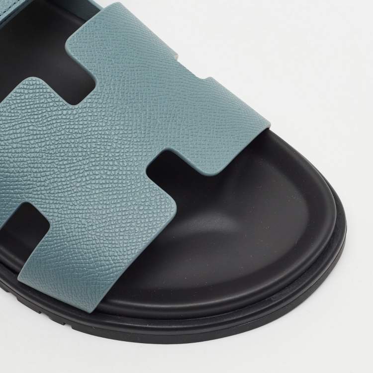Hermes Chypre Size 42 Blue Leather Flat Sandals