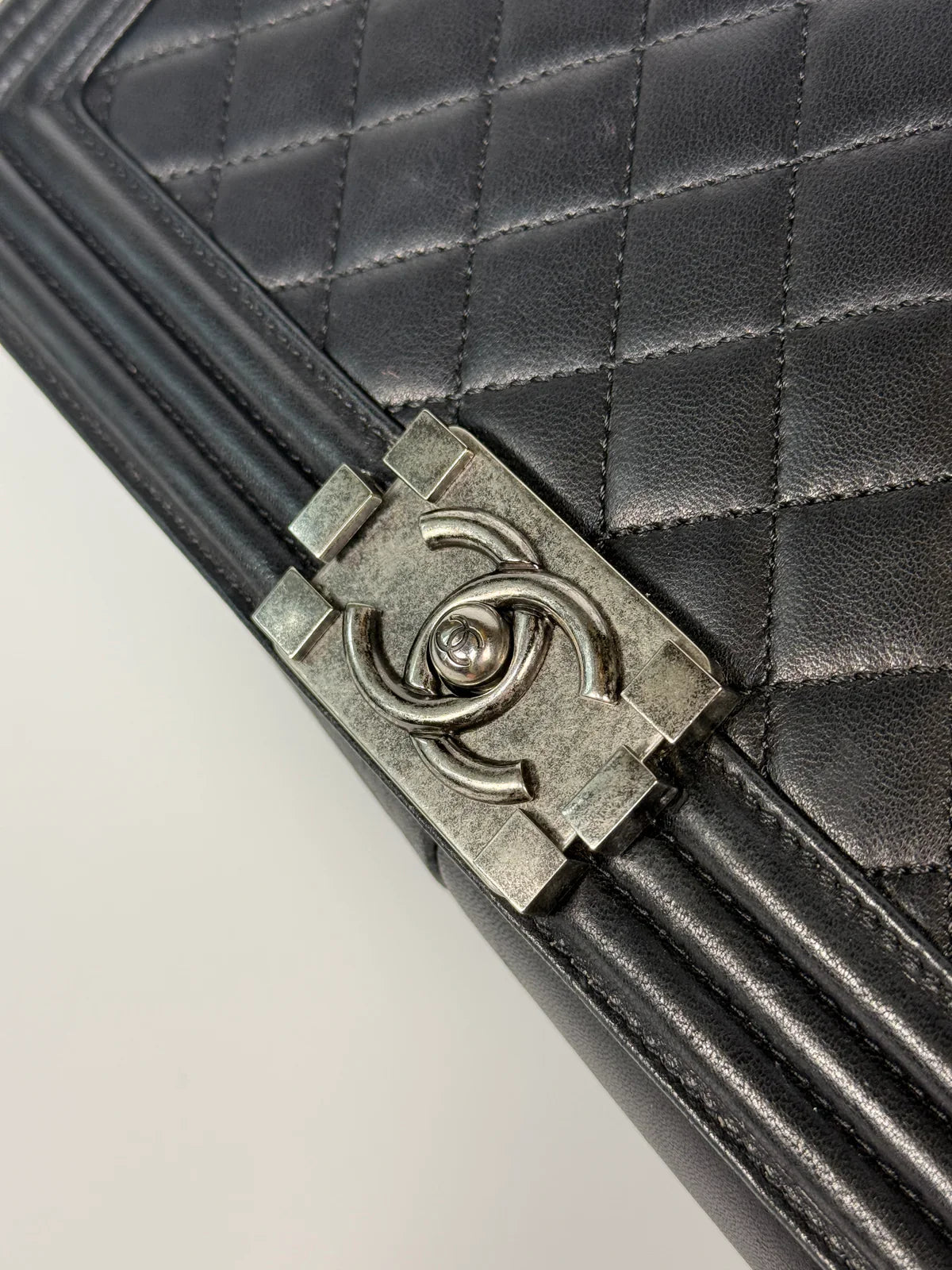CHANEL BLACK LAMBSKIN LEATHER LARGE BOY BAG WITH RHW