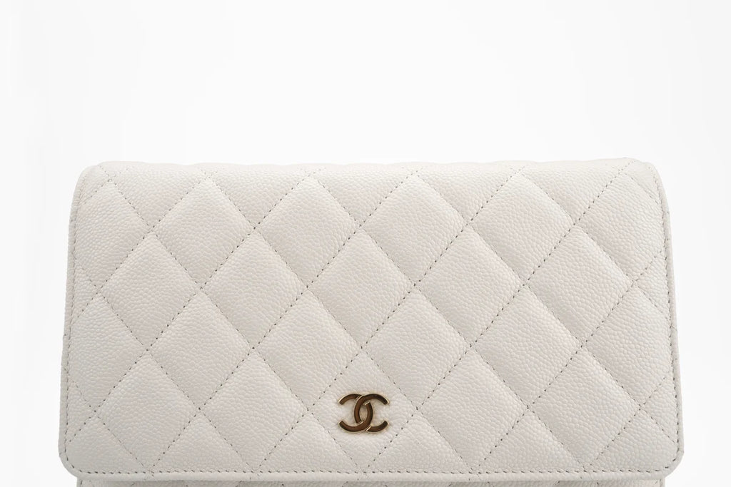 Chanel Classic Quilted Wallet On Chain Caviar White Champagne GHW