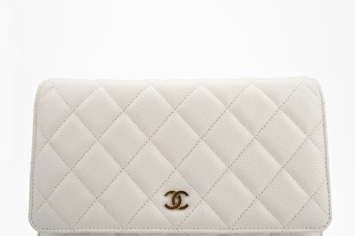 Chanel Classic Quilted Wallet On Chain Caviar White Champagne GHW