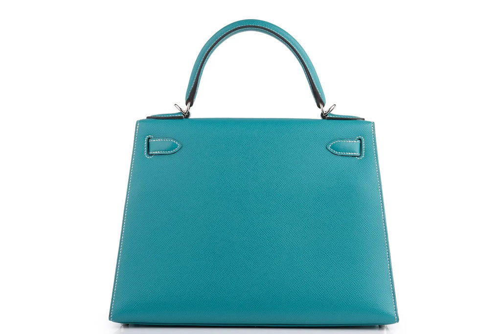 Hermès Kelly 28 HSS Epsom Blue Paon Verso Gris Perle PHW