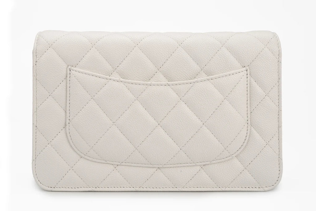 Chanel Classic Quilted Wallet On Chain Caviar White Champagne GHW