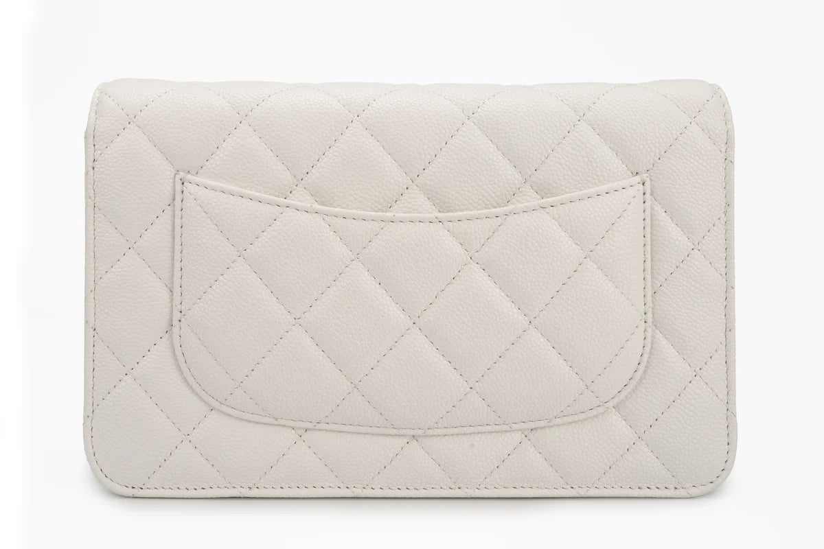 Chanel Classic Quilted Wallet On Chain Caviar White Champagne GHW