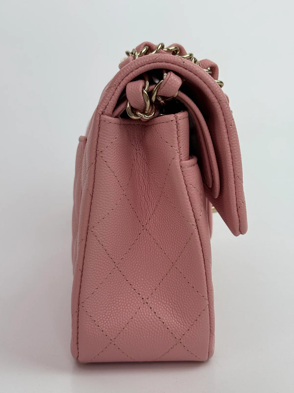 CHANEL SMALL CLASSIC DOUBLE FLAP IN PINK CAVIAR LEATHER WITH GOLD HARDWARE