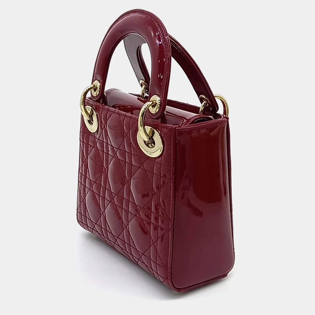 Christian Dior Burgundy Patent Leather Lady Mini Bag
