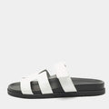 Hermes White Leather Chypre Slide Sandals Size 39