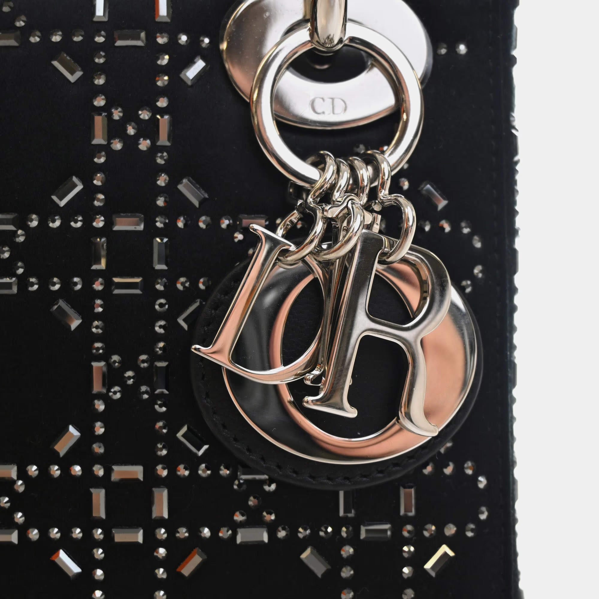 Christian Dior Mini Lady Dior Black Strass Satin Top Handle Bag