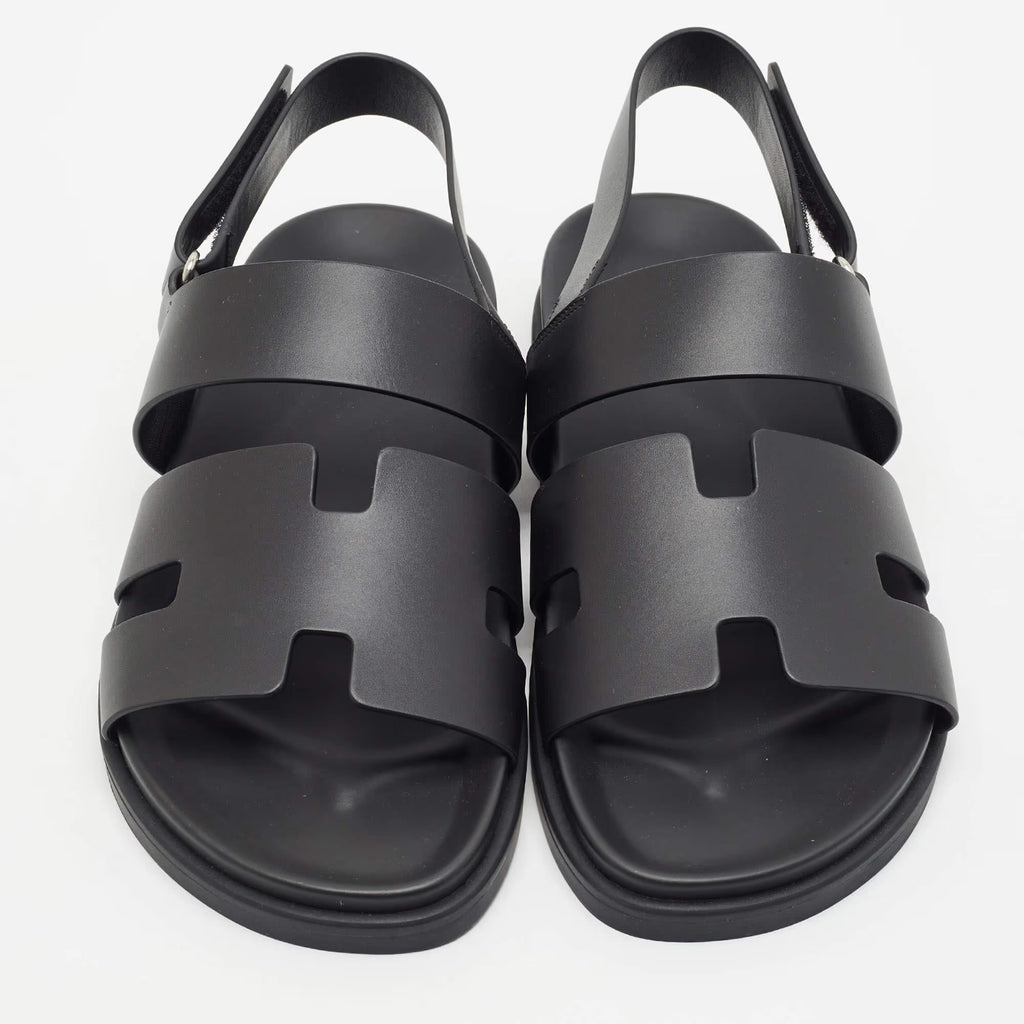Hermes Genius Size 39 Black Leather Flat Sandals
