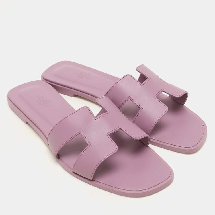Hermes Bruyère Leather Oran Flat Sandals Size 41.5