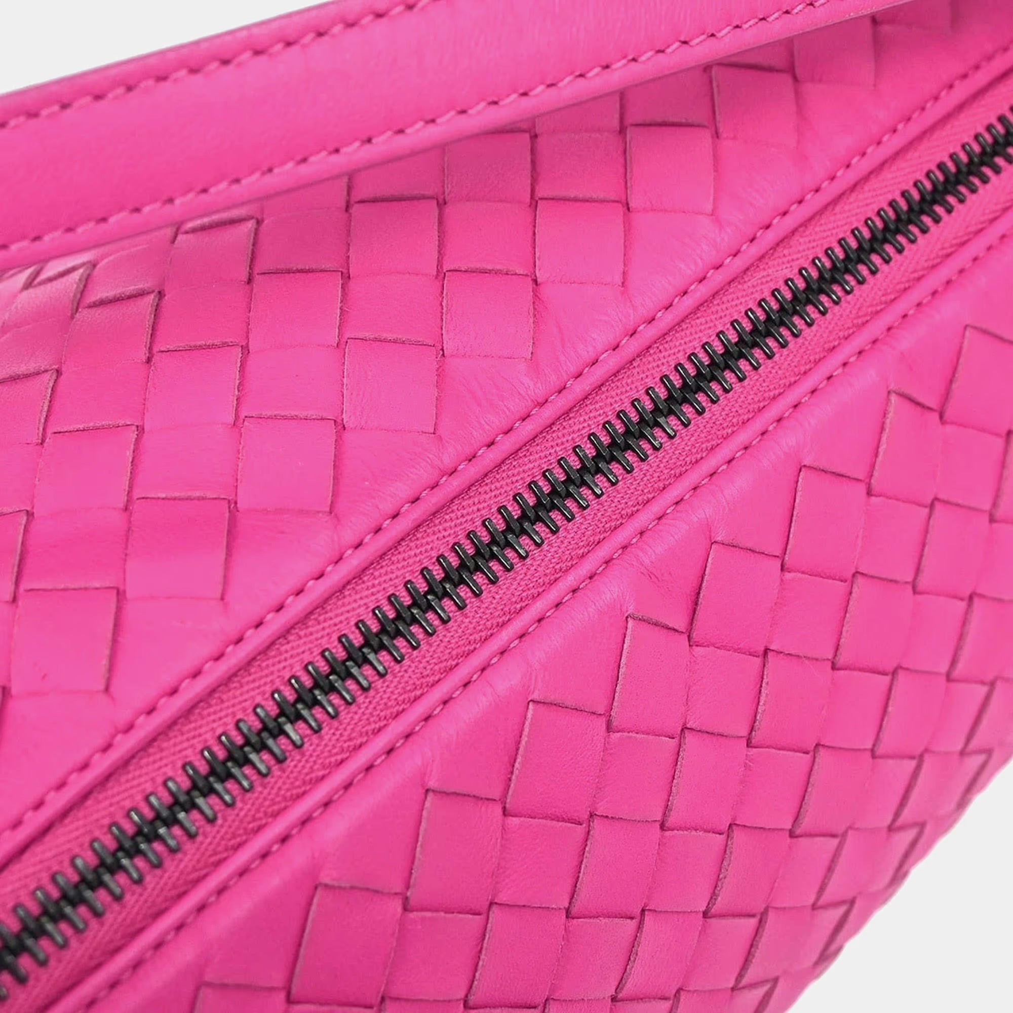 Bottega Veneta Intrecciato Barrel Pink Lambskin Leather Handbag