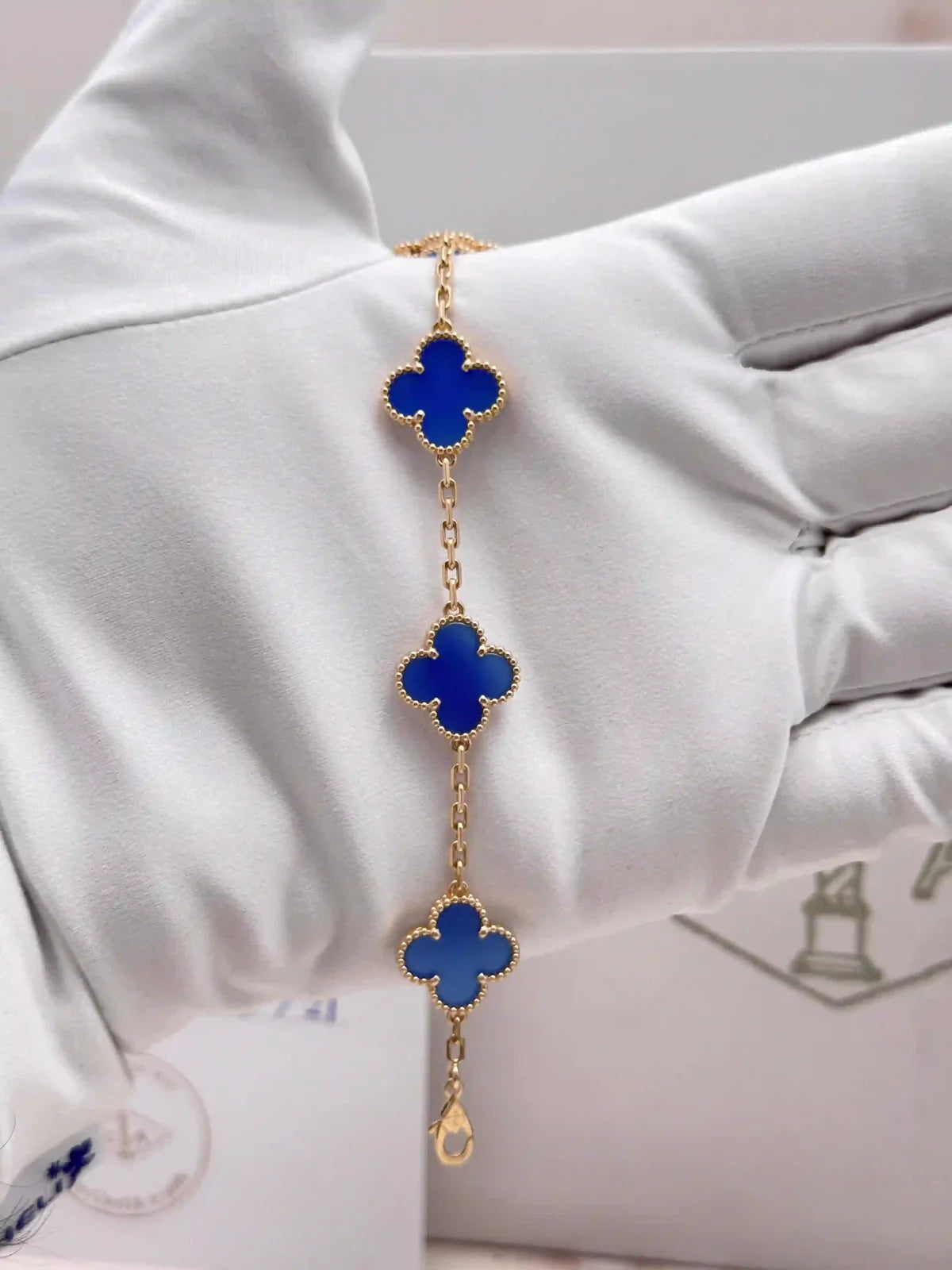 Van Cleef And Arpels Vintage Alhambra Bracelet 5 Motifs Blue Agate
