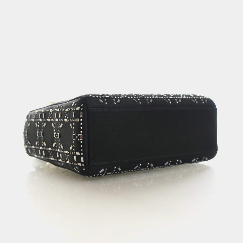 Christian Dior Mini Lady Dior Black Strass Satin Top Handle Bag