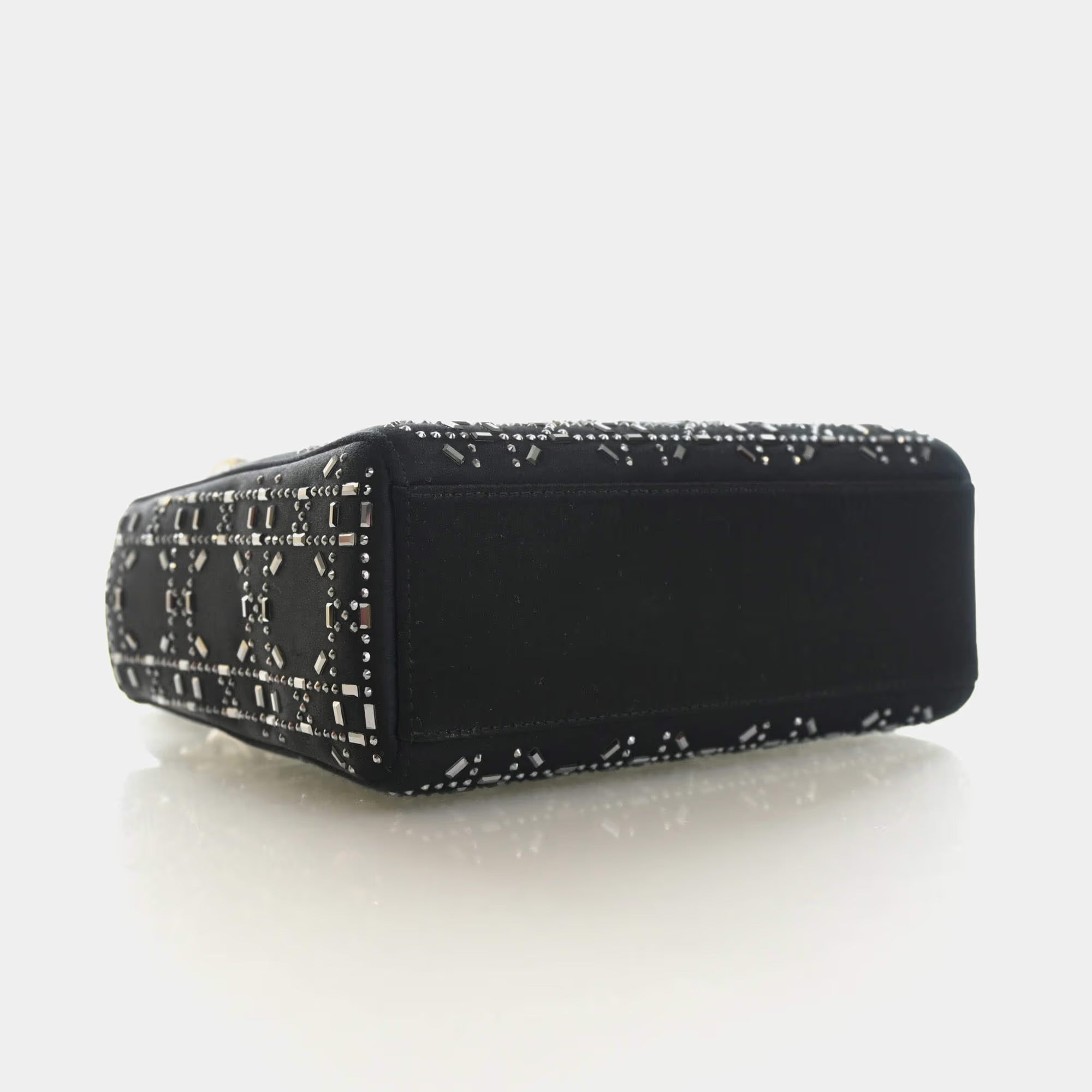 Christian Dior Mini Lady Dior Black Strass Satin Top Handle Bag
