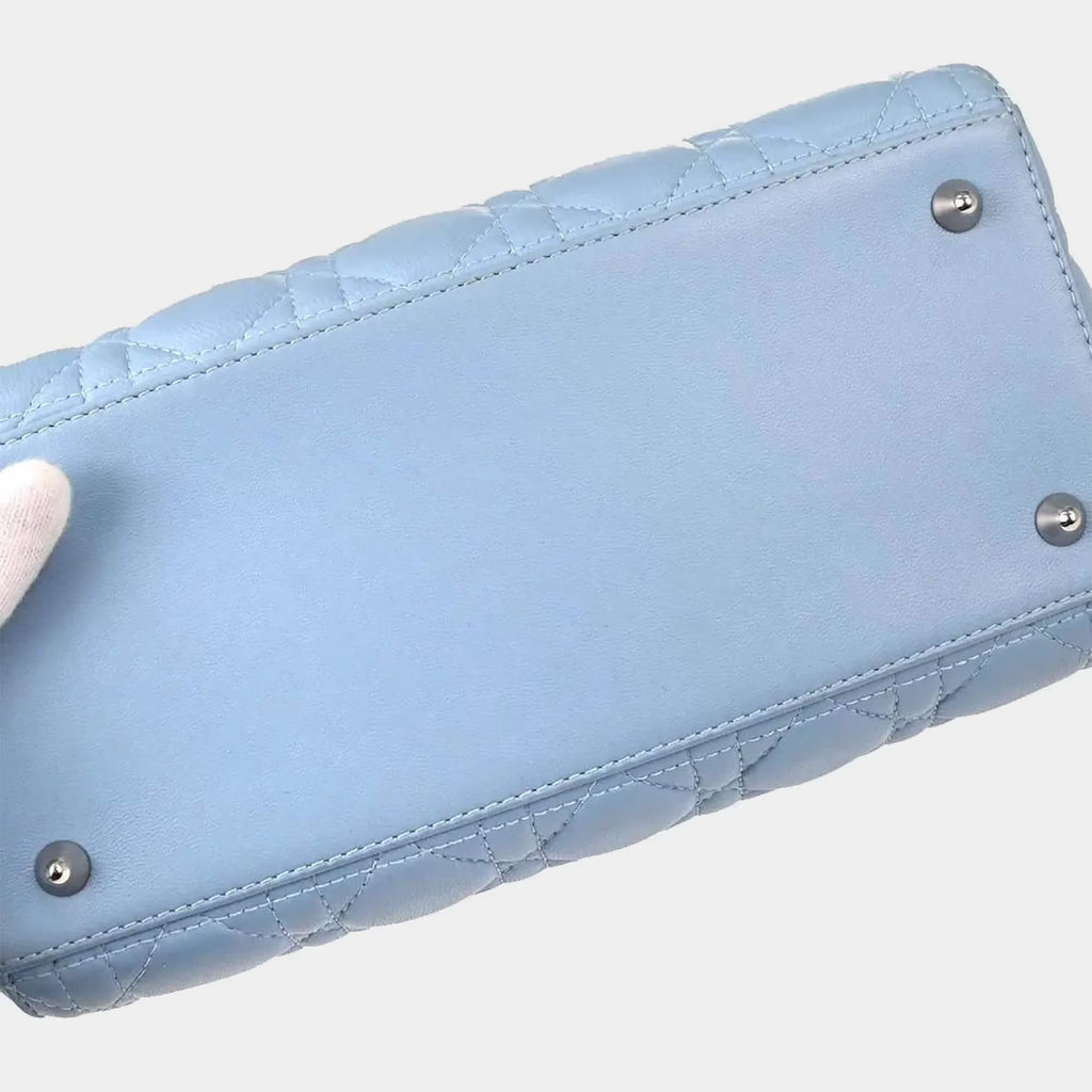 Christian Dior Lady Dior Medium Blue Lambskin Top Handle Bag
