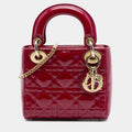 Christian Dior Mini Lady Dior Cherry Red Patent Calfskin Leather Top Handle Bag