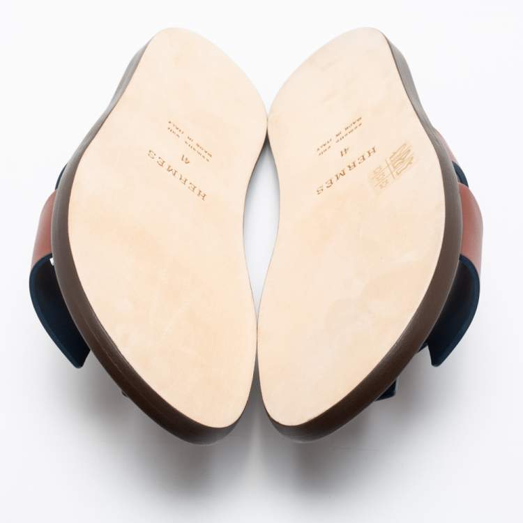 Hermès Brown Leather Izmir Slide Sandals Size 41