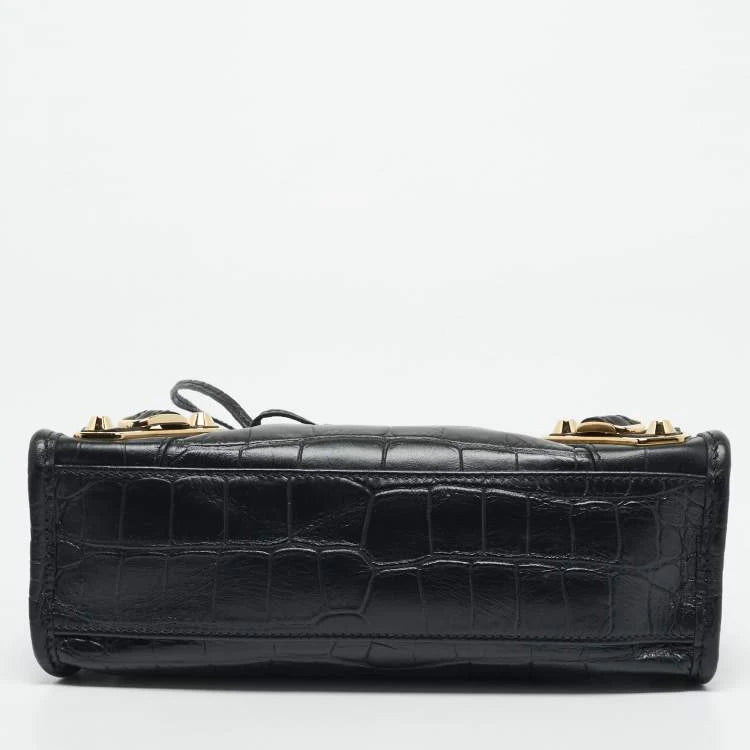Balenciaga Metallic Edge City Mini Black Croc Embossed Leather Tote