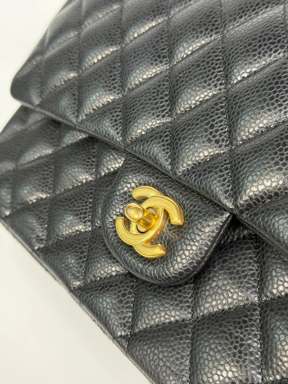 CHANEL MEDIUM CLASSIC DOUBLE FLAP BLACK CAVIAR LEATHER WITH GOLD HARDWARE