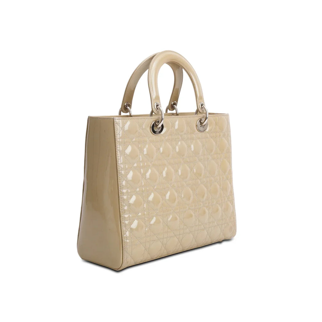 Christian Dior Beige Cannage Patent Leather Large Lady Dior