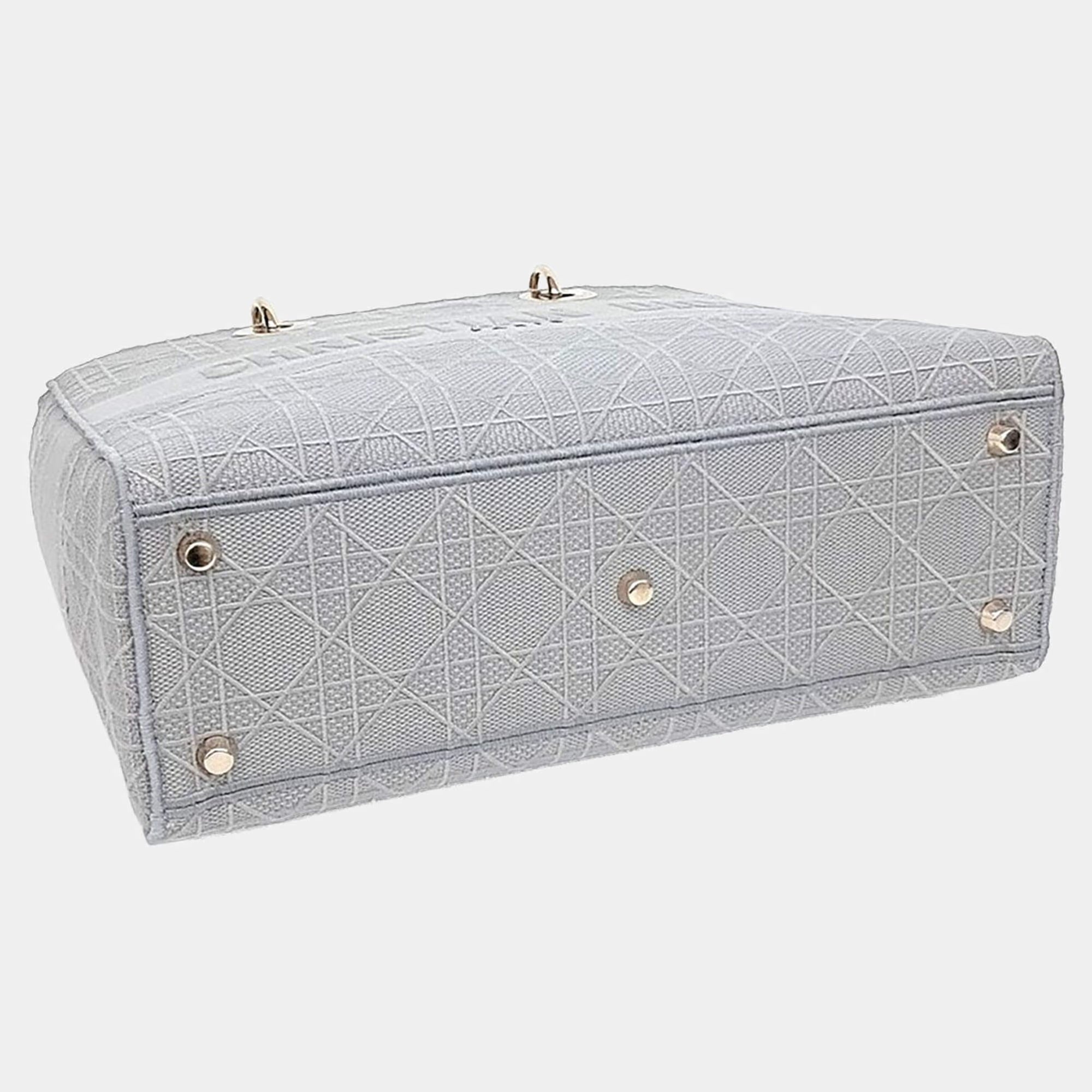 Christian Dior D-Lite Lady Large Grey Fabric Top Handle Bag