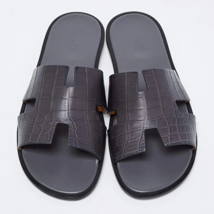 Hermès Grey Crocodile Leather Izmir Flats Size 45