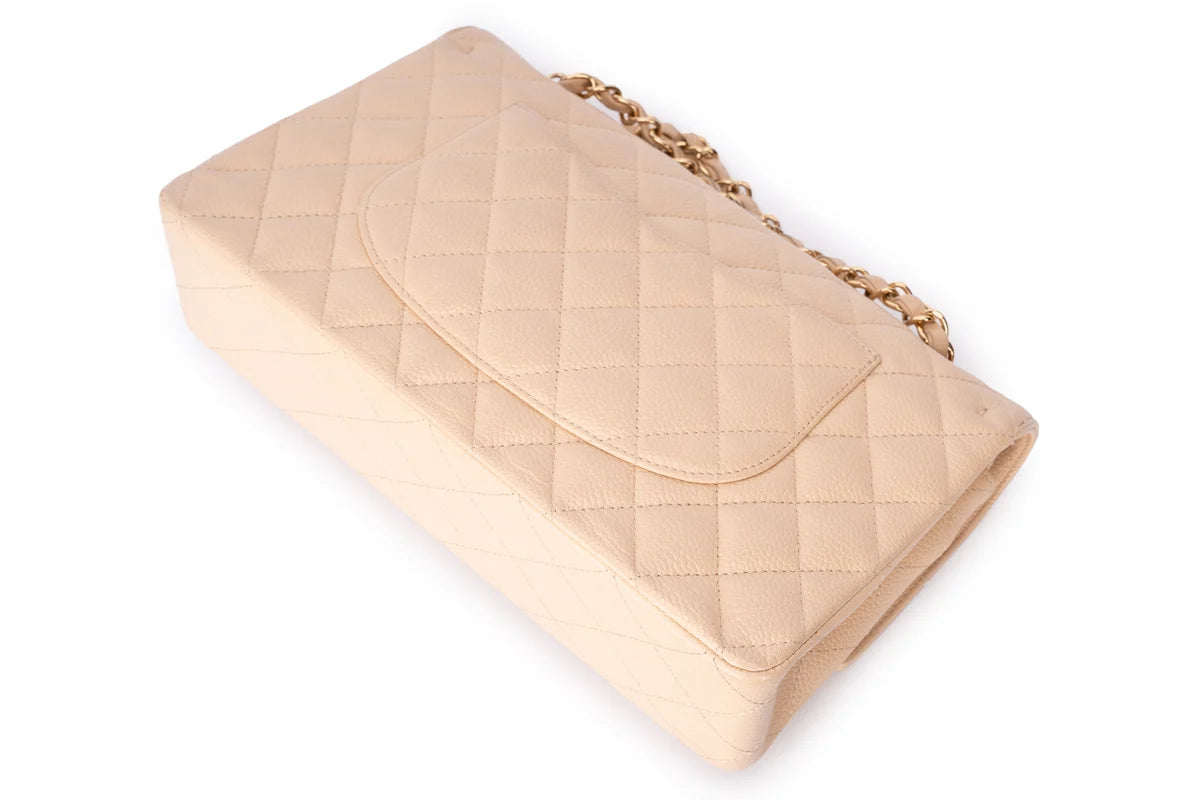 Chanel Med Classic Flap Caviar Beige GHW