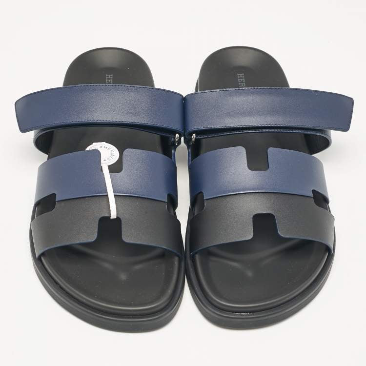 Hermès Navy Blue/Black Leather Chypre Sandals Size 40