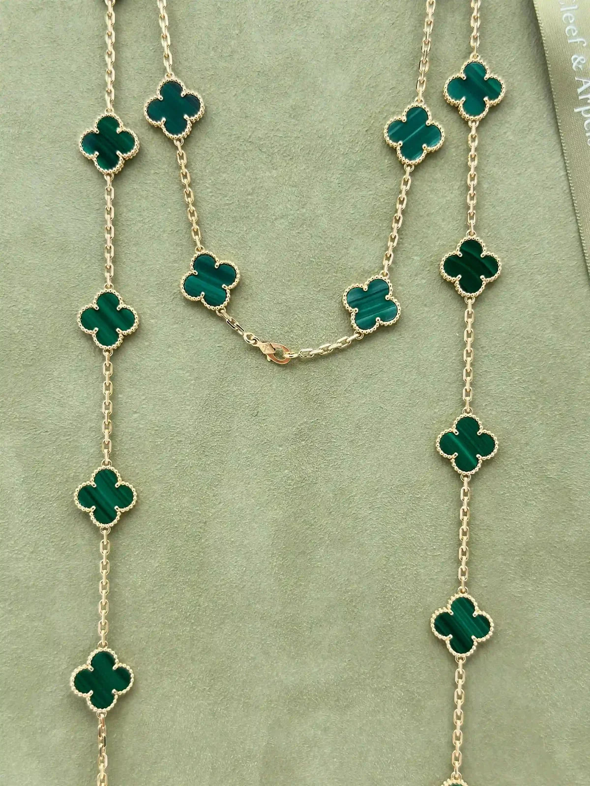 Van Cleef And Arpels Vintage Alhambra Long Necklace 20 Motifs Malachite