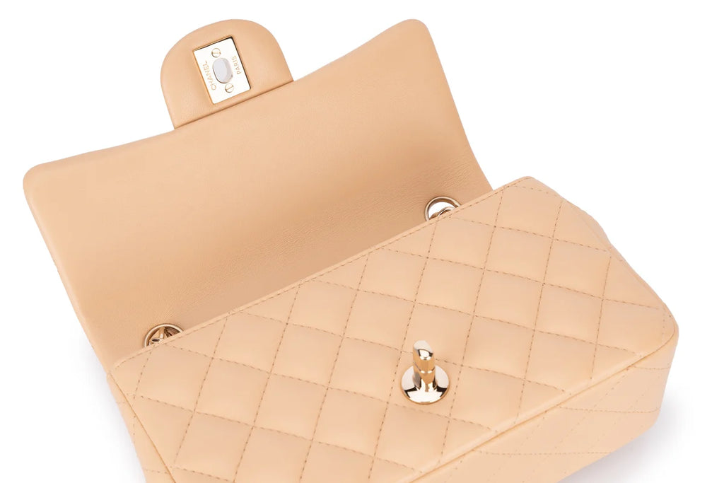 Chanel Mini Rectangle Flap Lambskin Beige LGHW