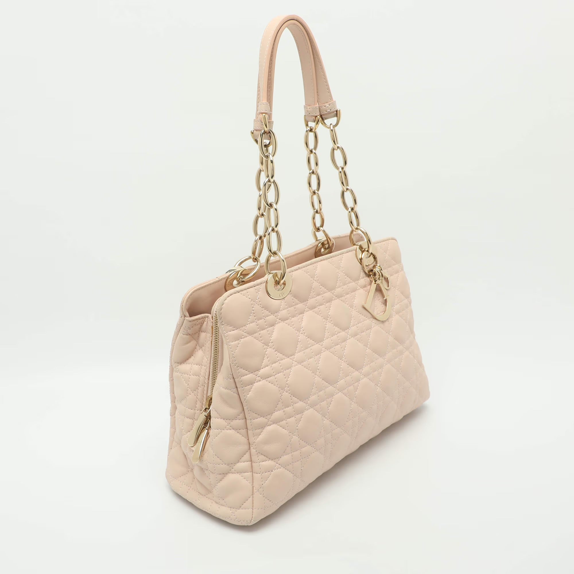 Dior Soft Beige Cannage Quilted Leather Tote