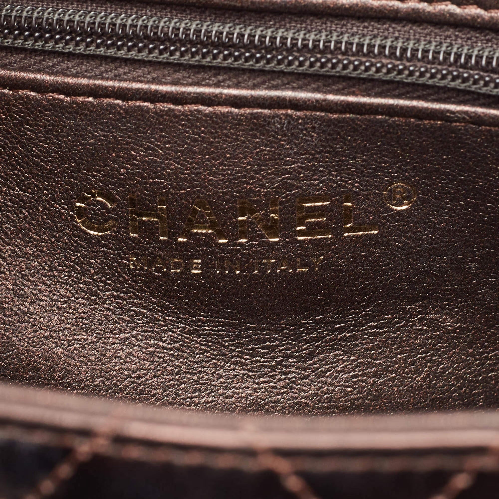 Chanel Kelly Nano Metallic Brown Quilted Leather Shoulder Bag