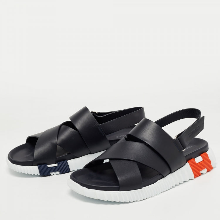Hermes Black Leather Electric Sandals Size 39