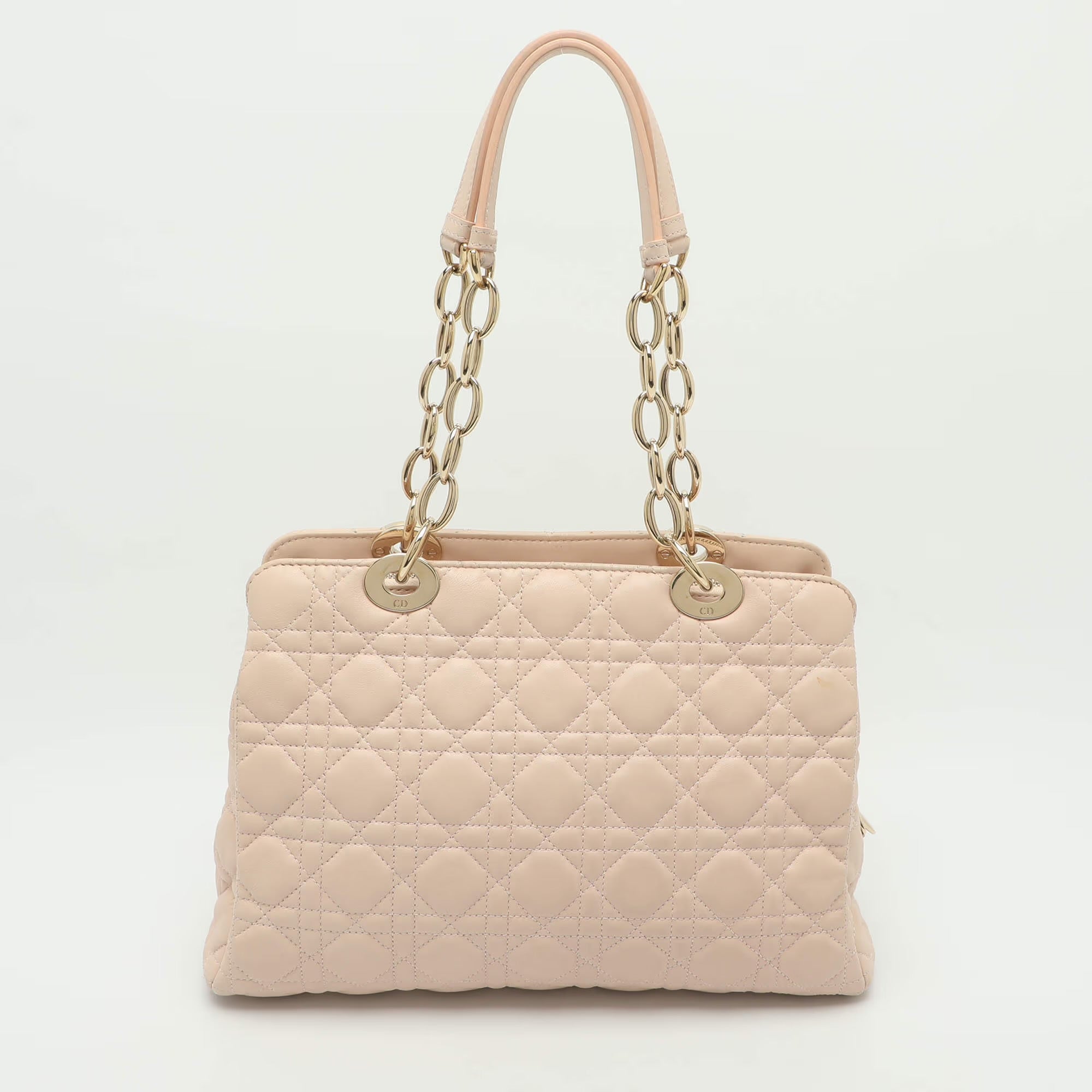Dior Soft Beige Cannage Quilted Leather Tote