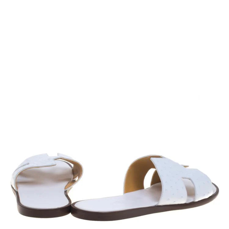 Hermes White Ostrich Izmir Sandals Size 44