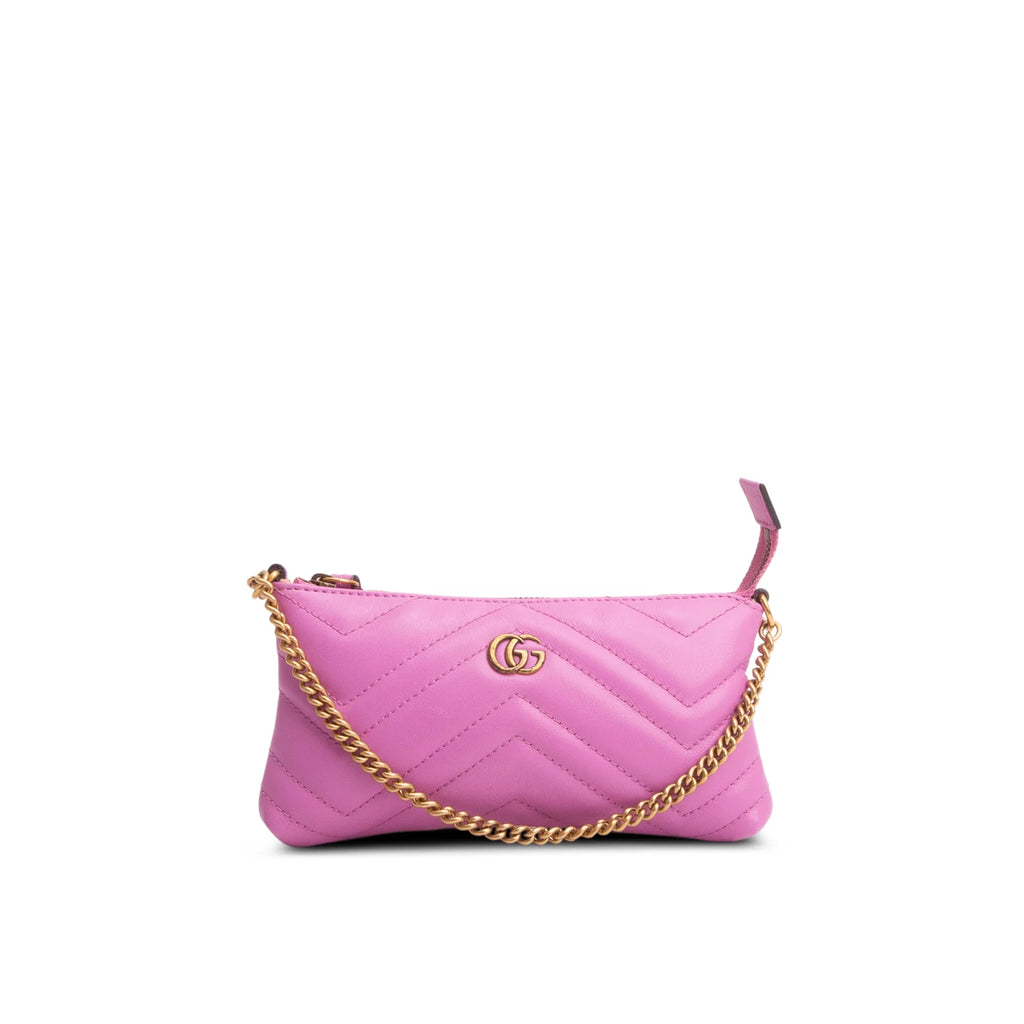 Gucci Purple Calfskin Matelasse Mini GG Marmont Chain Bag