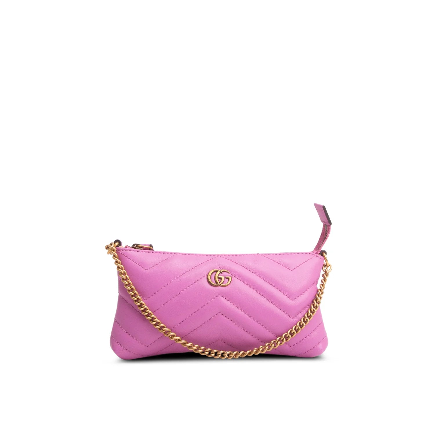 Gucci Purple Calfskin Matelasse Mini GG Marmont Chain Bag