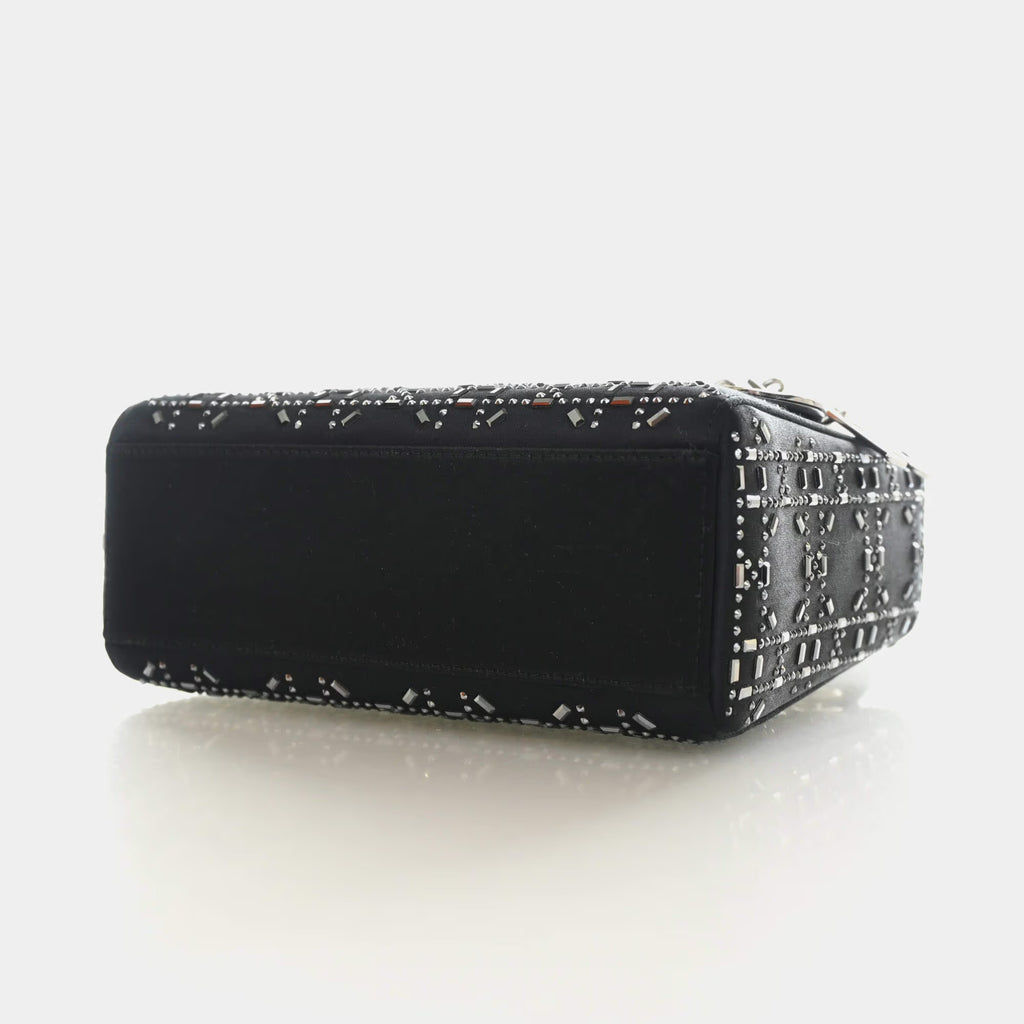 Christian Dior Mini Lady Dior Black Strass Satin Top Handle Bag