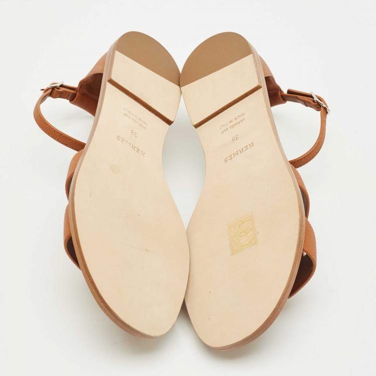 Hermes Brown Leather Santorini Ankle Strap Sandals Size 38