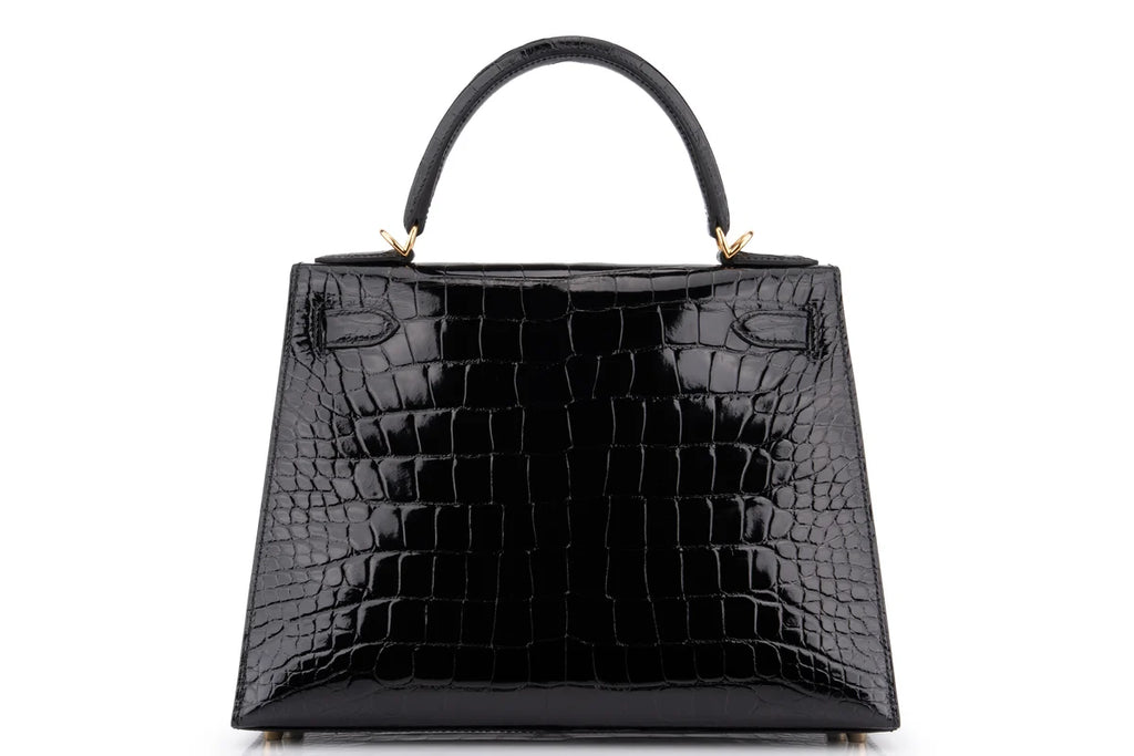 Hermès Kelly 28 Shiny Alligator Mississippiensis Noir GHW