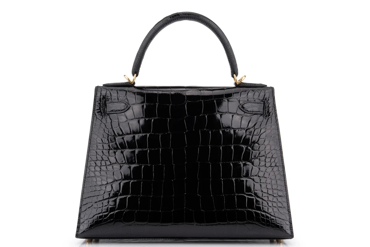 Hermès Kelly 28 Shiny Alligator Mississippiensis Noir GHW