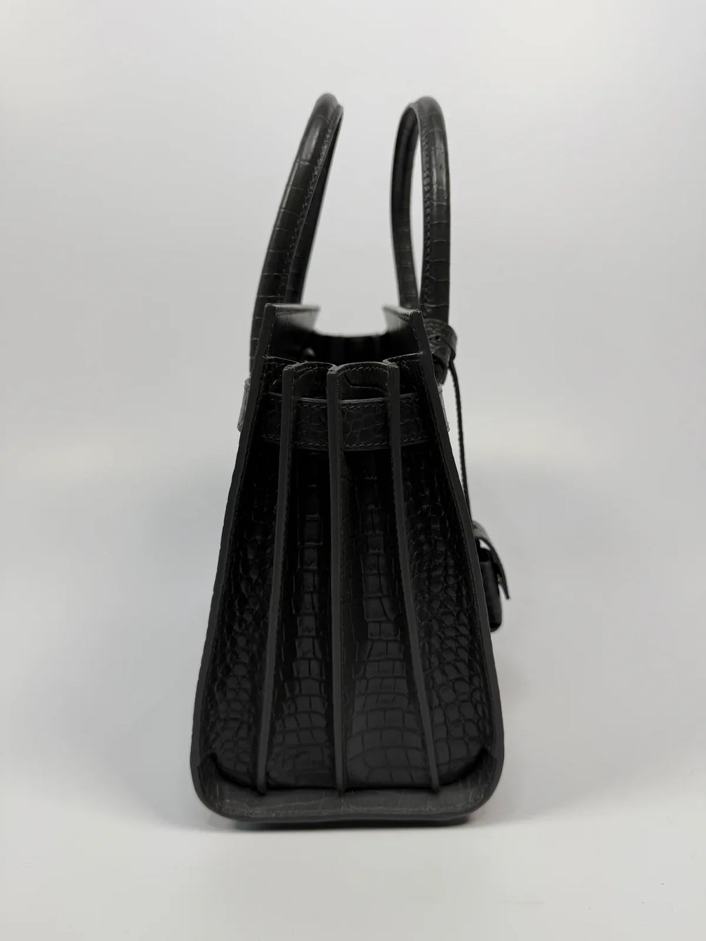 SAINT LAURENT SMALL SAC DE JOUR IN GREY CROC EMBOSSED LEATHER WITH SILVER HARDWARE