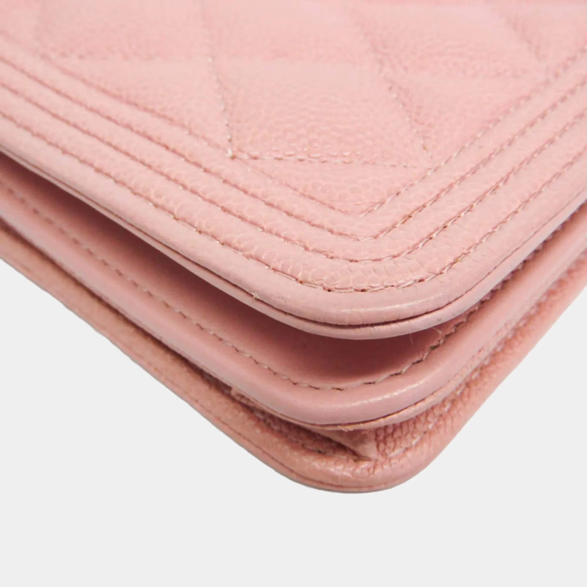 Chanel Boy Wallet On Chain Pink Grained Calfskin Leather Crossbody Bag