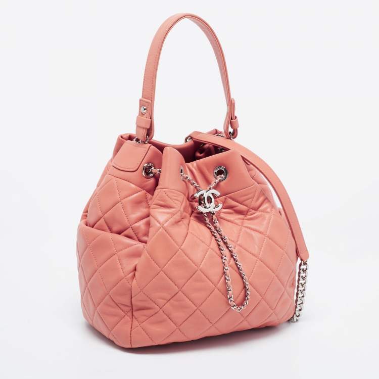 Chanel Pink Quilted Leather Drawstring Bucket Bag