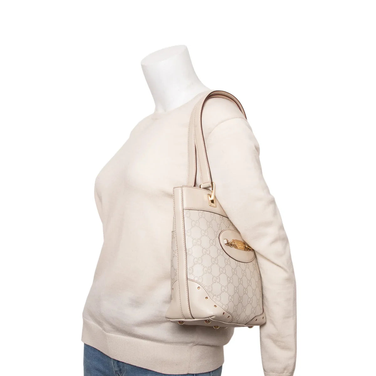 Gucci Cream Signature Small Punch Tote