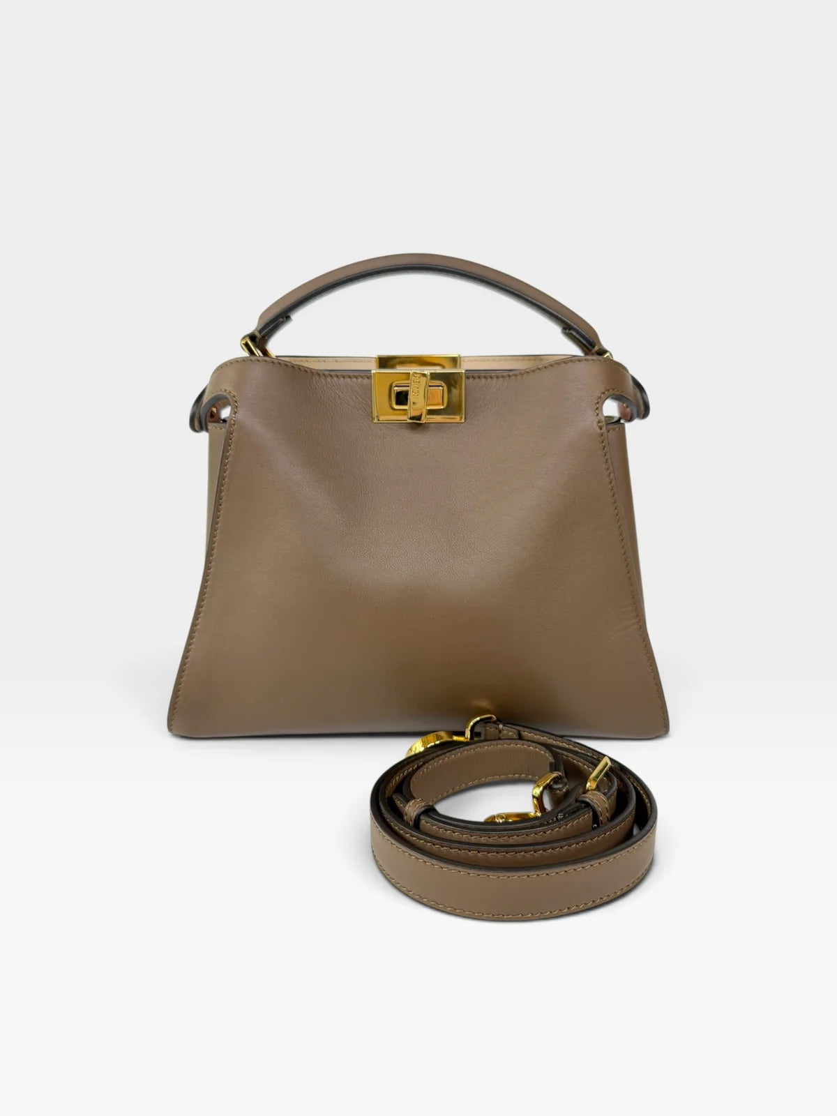 FENDI SMALL PEEKABOO ISEEU BAG IN BROWN CALFSKIN WITH GOLD HARDWARE
