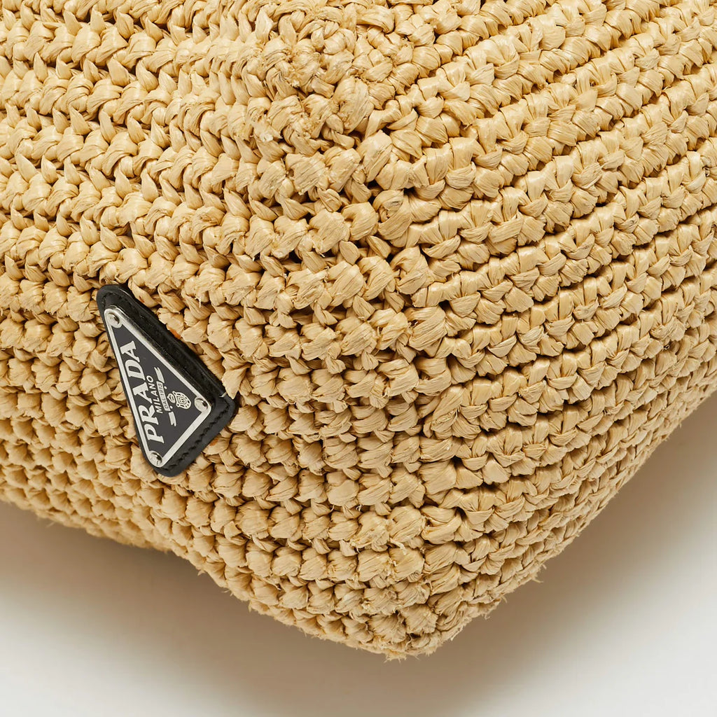 Prada Natural Raffia Logo Shopper Tote